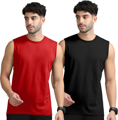 JB Jangoboy Solid Men Round Neck Red, Black T-Shirt