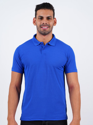Pranera Solid Men Polo Neck Blue T-Shirt