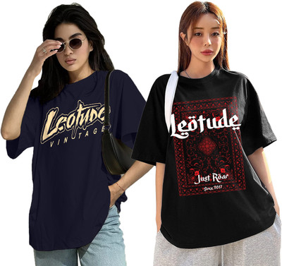 Leotude Typography Women Round Neck Multicolor T-Shirt