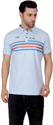 ZULX Printed Men Polo Neck Light Blue T-Shirt