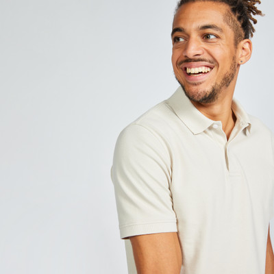 Inesis By Decathlon Solid Men Polo Neck Beige T-Shirt