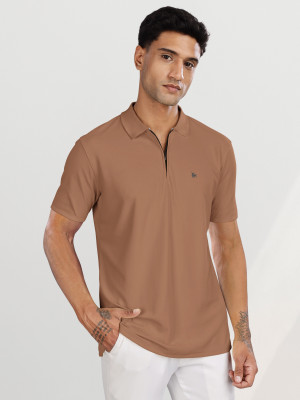 Bullmer Solid Men Polo Neck Brown T-Shirt