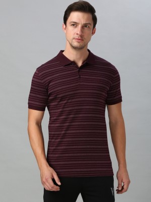 VAN HEUSEN Striped Men Polo Neck Purple T-Shirt