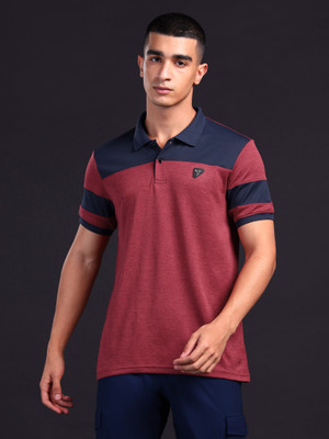 TECHNOSPORT Colorblock Men Polo Neck Red T-Shirt