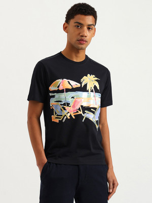 United Colors of Benetton Graphic Print Men Round Neck Blue T-Shirt