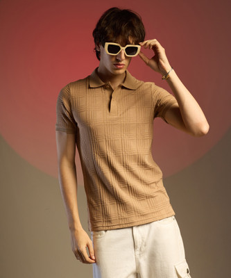 CAMPUS SUTRA Solid Men Polo Neck Beige T-Shirt