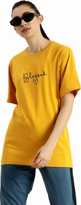 Wingrey Printed, Typography Women Round Neck Yellow T-Shirt