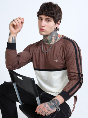 FROSEN FOX Self Design Men Round Neck Brown T-Shirt