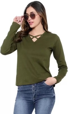 Togs & Terre Solid Women Round Neck Green T-Shirt