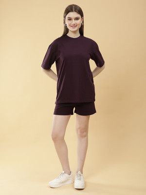 Bokaro Women Solid Purple Night Suit Set