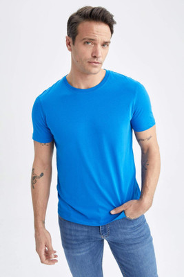 defacto Solid Men Crew Neck Light Blue T-Shirt