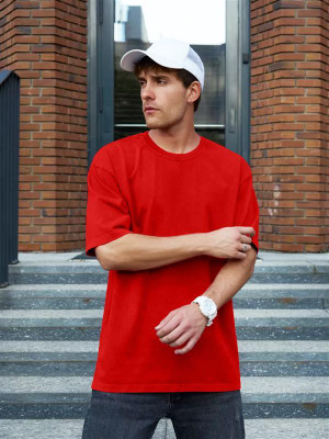 JUST ROAR Solid Men Round Neck Red T-Shirt