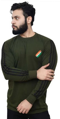 Jaksoxfast Embroidered Men Round Neck Dark Green T-Shirt