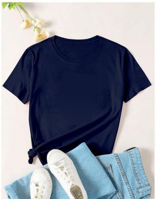 eco runner Printed Women Round Neck Dark Blue T-Shirt