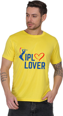 AZAADGARMENT Printed Men Round Neck Yellow T-Shirt
