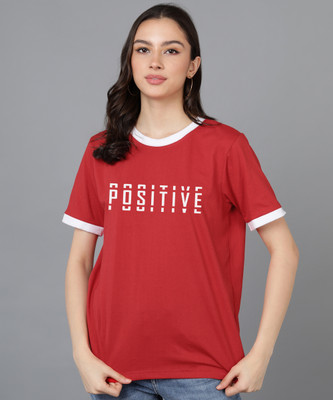 Adyavastram Typography Women Round Neck Red T-Shirt