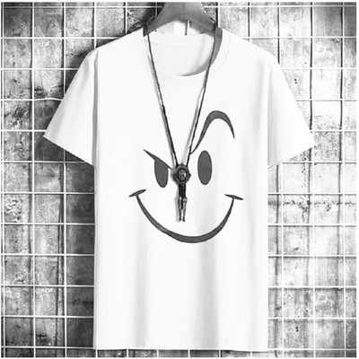 SAHAL Printed Men Round Neck White T-Shirt