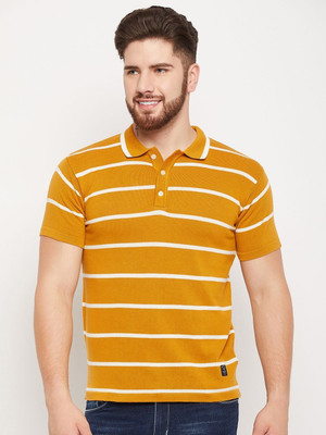 CANTABIL Striped Men Polo Neck Yellow T-Shirt