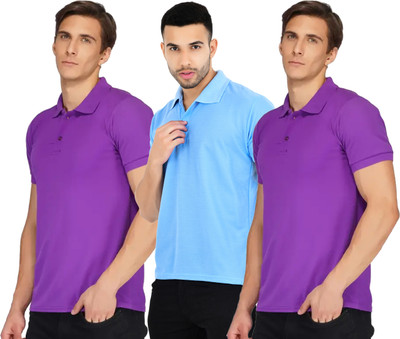 YUALIN CREATION Solid Men Polo Neck Multicolor T-Shirt