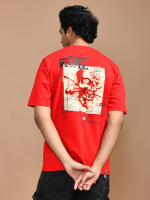 ACTEMEN Graphic Print Men Round Neck Red T-Shirt