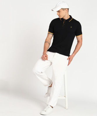 KILLER Solid Men Polo Neck Black T-Shirt