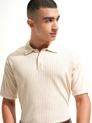HIGHLANDER Self Design Men Polo Neck White T-Shirt