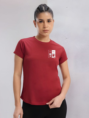 SZN Graphic Print Women Round Neck Maroon T-Shirt