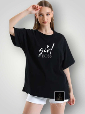 MAJESTIC FASHION Printed Women Round Neck Black T-Shirt