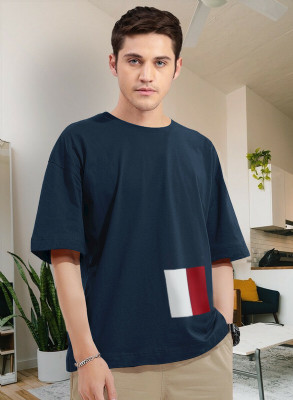 EMERALD Colorblock Men Round Neck Navy Blue T-Shirt