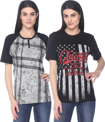 HouseOfCommon Printed Women Round Neck Multicolor T-Shirt