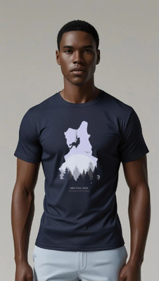Millionemotions Graphic Print Men Round Neck Navy Blue T-Shirt