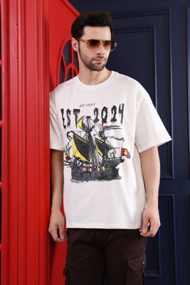 ADV FOODIE Printed Men Round Neck White T-Shirt