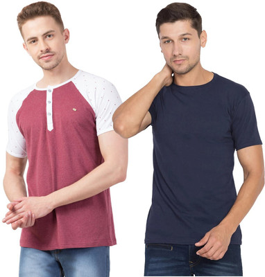 Corsair Printed, Solid Men Round Neck Red, Blue T-Shirt