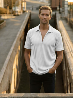 DSV enterprise Self Design Men Polo Neck White T-Shirt