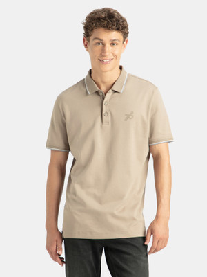 JOCKEY Solid Men Polo Neck Beige T-Shirt