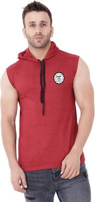 GEUM Printed Men Hooded Neck Maroon T-Shirt