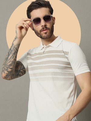 RENUOVO Printed Men Polo Neck White T-Shirt