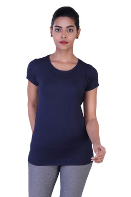 Laasa Sports Solid Women Round Neck Blue T-Shirt