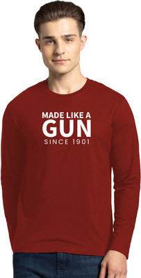 Organic Chics Typography Men Round Neck Maroon T-Shirt