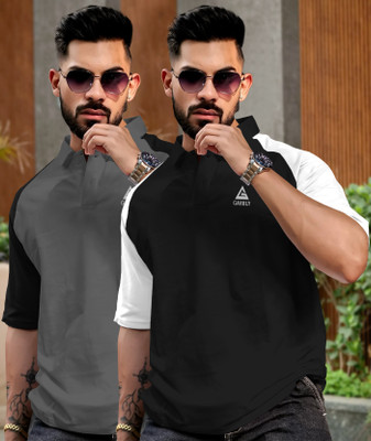 GARBLY Solid Men Polo Neck Silver T-Shirt