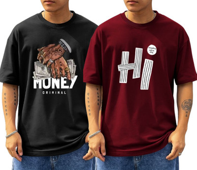 Amaran Typography Men Round Neck Maroon, Black T-Shirt