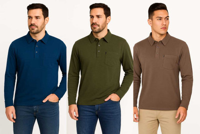 Pride Fashion House Solid Men Polo Neck Blue, Green, Beige T-Shirt