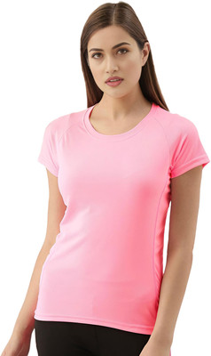 Chicaria Solid Women Round Neck Pink T-Shirt