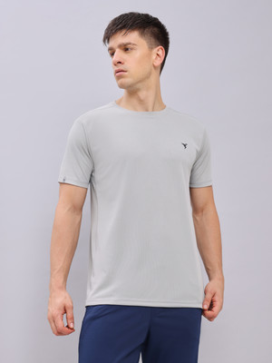 TECHNOSPORT Solid Men Round Neck Grey T-Shirt