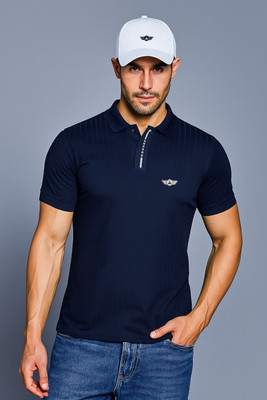 METRONAUT Striped Men Polo Neck Blue T-Shirt