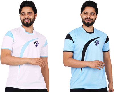 La Milano Printed Men Stylised Neck Light Blue T-Shirt