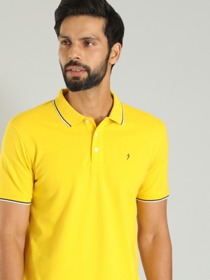 INDIAN TERRAIN Solid Men Polo Neck Yellow T-Shirt