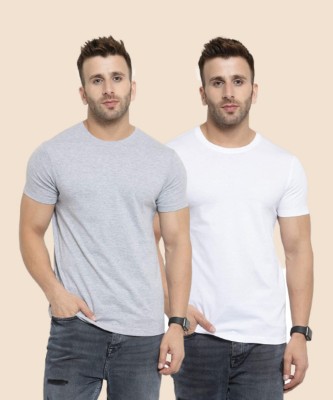 YouthPoi Solid Men Round Neck White, Grey T-Shirt