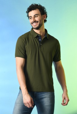 METRONAUT Solid Men Polo Neck Green T-Shirt