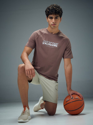 TECHNOSPORT Printed Men Crew Neck Brown T-Shirt